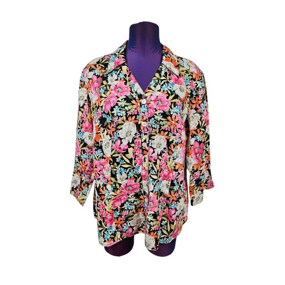 Vintage Talbots Floral Linen Button Down Shirt Woman Petites 16W Colorful C7 - Picture 2 of 11